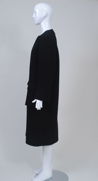 Women's Galanos Black Wool Coat with Patch Pockets