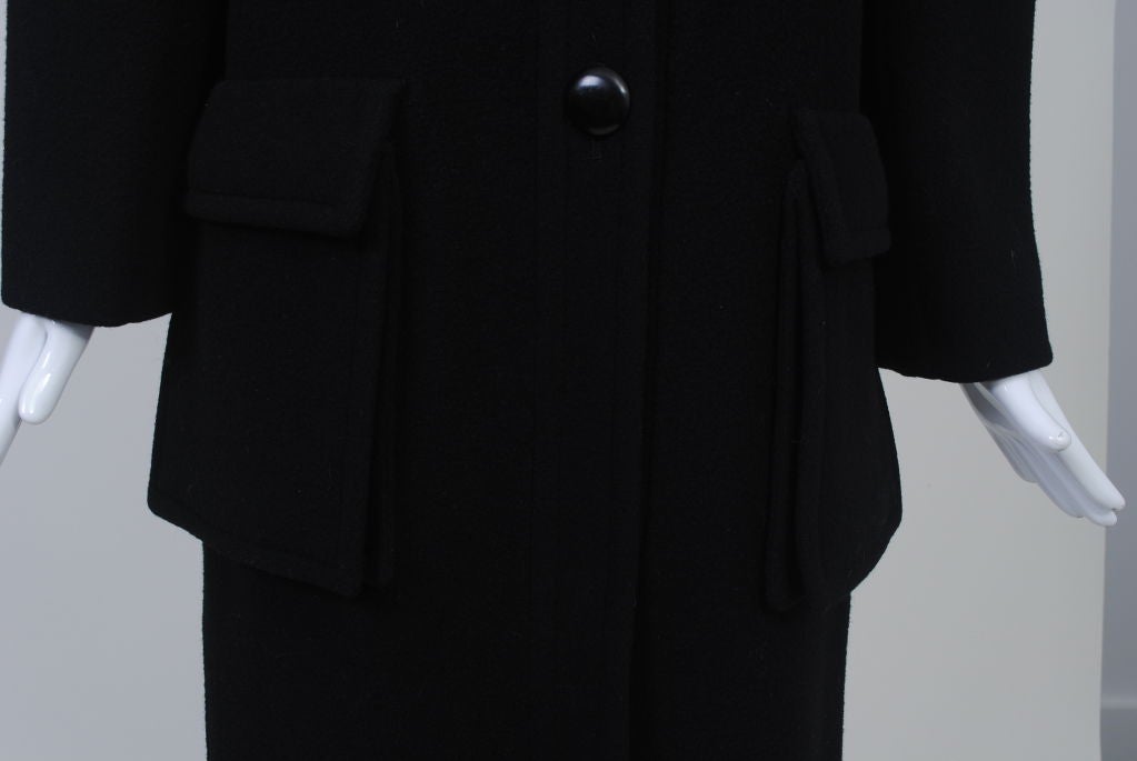 Galanos Black Wool Coat with Patch Pockets 1