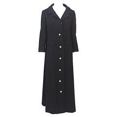 Vintage BLACK WOOL MAXI COAT W/ABA BUTTONS