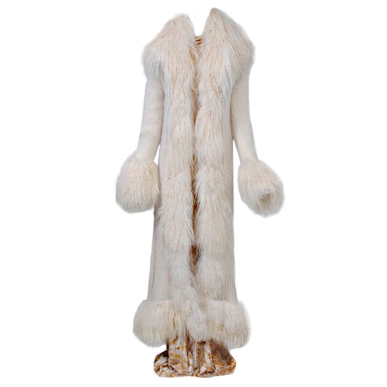 ROBERTO CAVALLI LONG WHITE SWEATER COAT W/LAMB