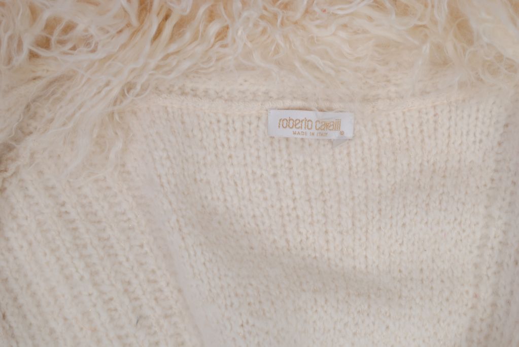 ROBERTO CAVALLI LONG WHITE SWEATER COAT W/LAMB 1