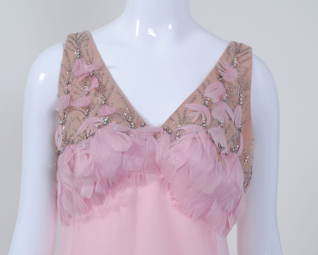 Pink Chiffon Gown with Feathers and Capelet at 1stDibs chiffon