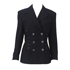 Vintage VERSACE BLACK BLAZER W/GLASS BUTTONS AND METAL DETAIL