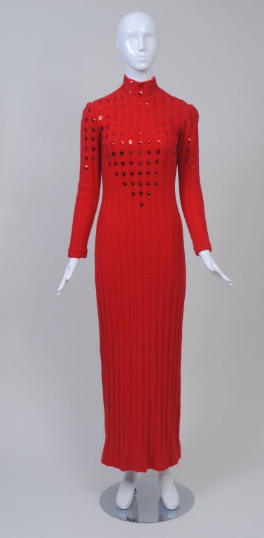 Red Maxi Sweater Dress with Paillettes In New Condition In Alford, MA