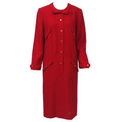 CHANEL RED WOOL SHIRT-STYLE SHEATH DRESS