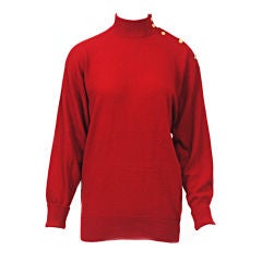 CHANEL RED CASHMERE MOCK-TURTLE PULLOVER