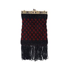 Antique RED/BLACK CHECKERBOARD BEADED BAG