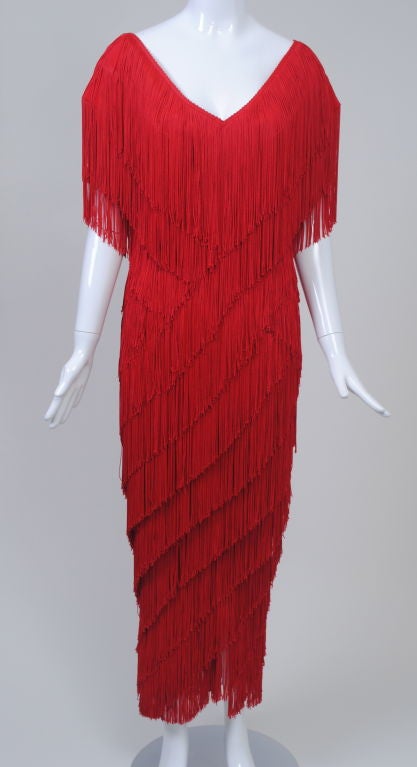 Wayne Clark Fringed Red Evening Dress at 1stDibs | wayne clark vintage ...
