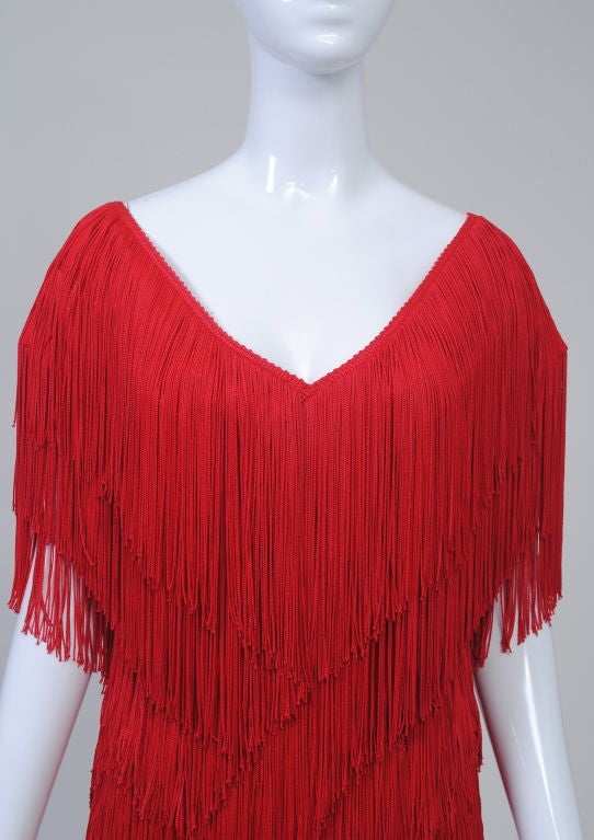 Wayne Clark Fringed Red Evening Dress In Excellent Condition In Alford, MA