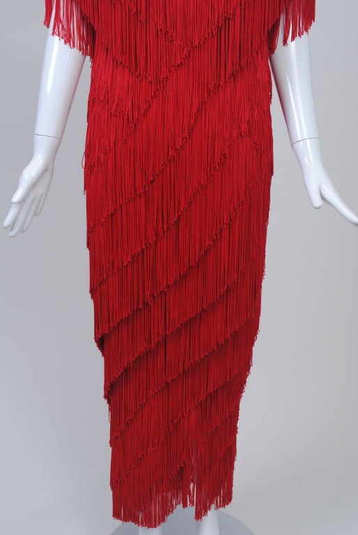 Wayne Clark Fringed Red Evening Dress 1