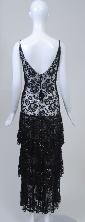 BLACK TIERED LACE AND SEQUIN 1930S DRESS 1