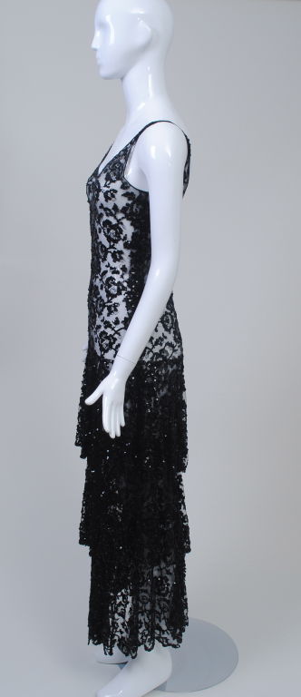 BLACK TIERED LACE AND SEQUIN 1930S DRESS 2