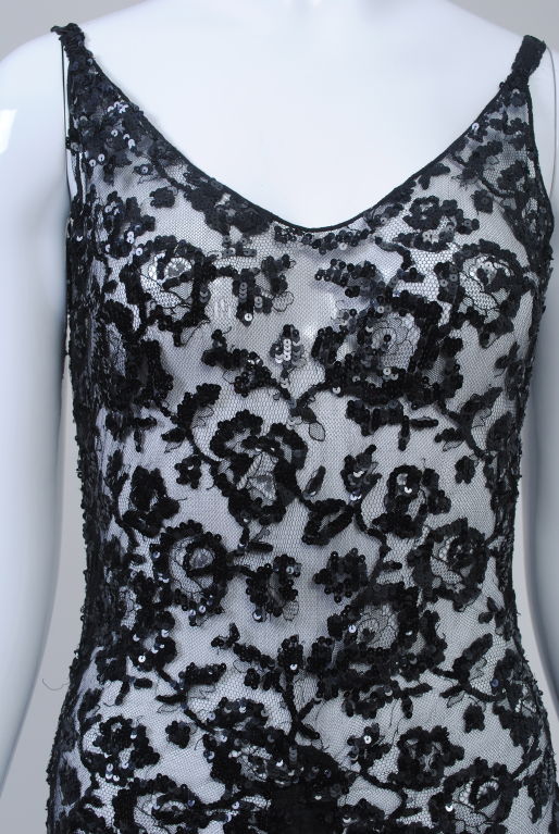 BLACK TIERED LACE AND SEQUIN 1930S DRESS at 1stdibs