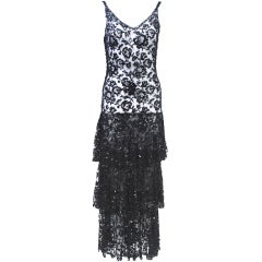 BLACK TIERED LACE AND SEQUIN 1930S DRESS