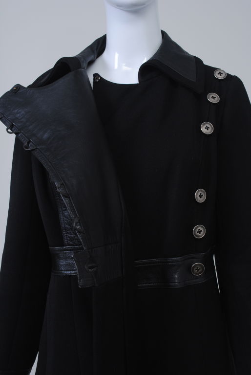 BILL GIBB BLACK WOOL/LEATHER COAT 2