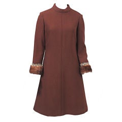 KIKI HART BROWN WOOL '60S DRESS WITH MINK CUFFS