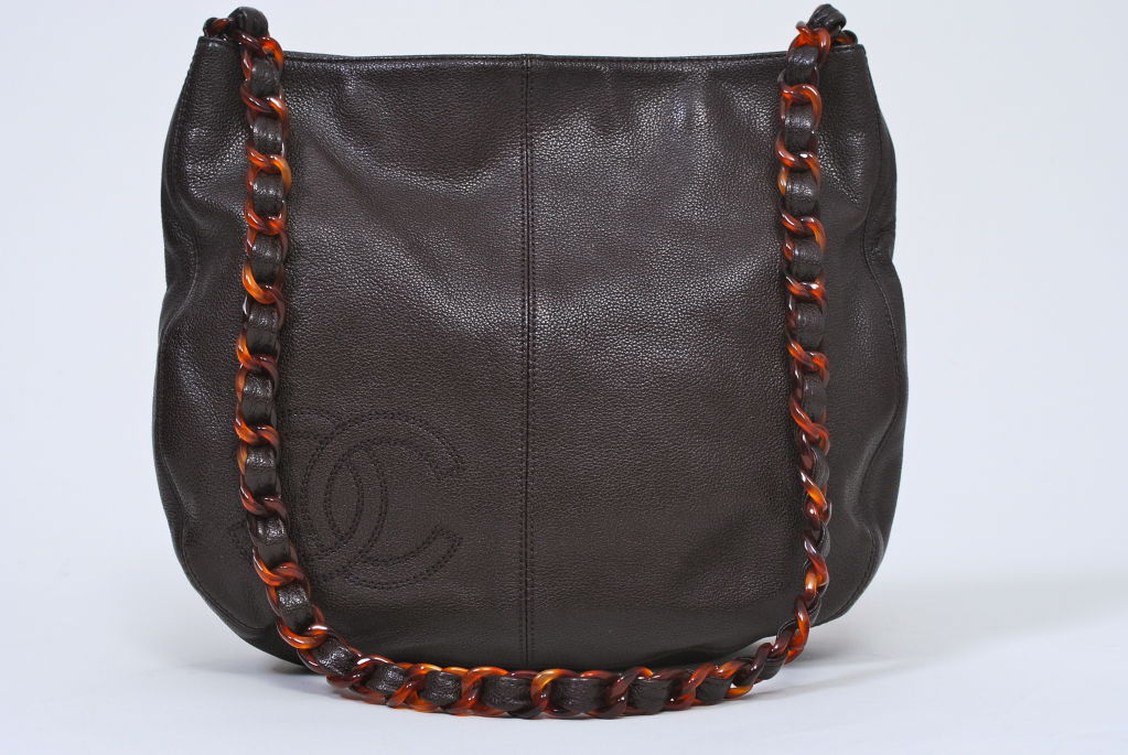 CHANEL BROWN CAVIAR  BAG WITH TORTOISE CHAIN STRAP