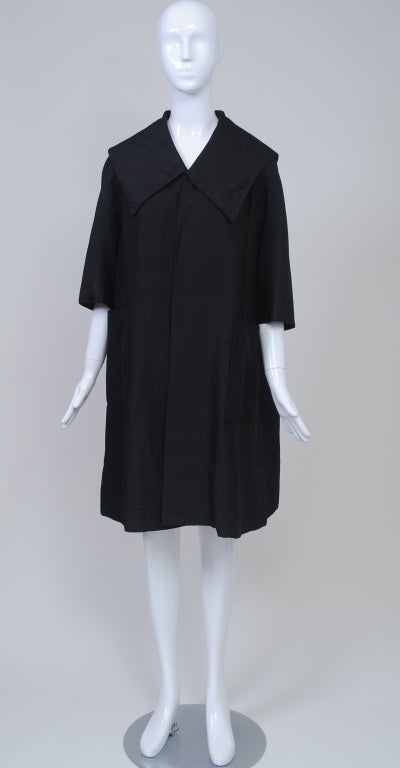 Black Raw Silk Opera Coat In Excellent Condition For Sale In Alford, MA