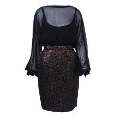 Vintage HALSTON BROCADE/BLACK CHIFFON DRESS