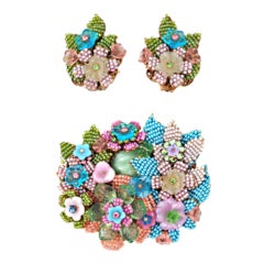 Stanley Hagler Pastel Beaded Brooch and Earrings 1