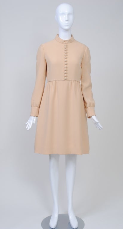 Beige Teal Traina Cream Crepe 1960s Dress
