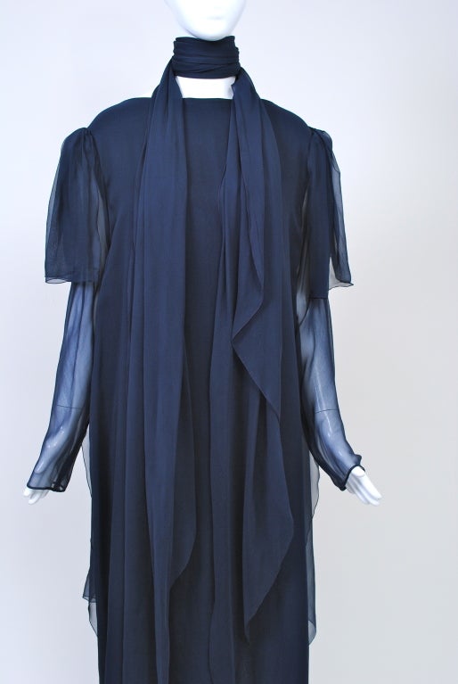 Stavrapoulos Navy Chiffon Cocktail Dress For Sale 2