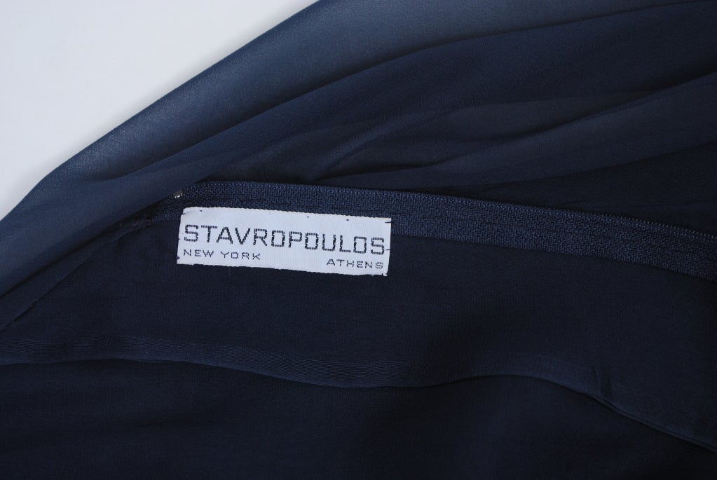 Stavrapoulos Navy Chiffon Cocktail Dress For Sale at 1stDibs