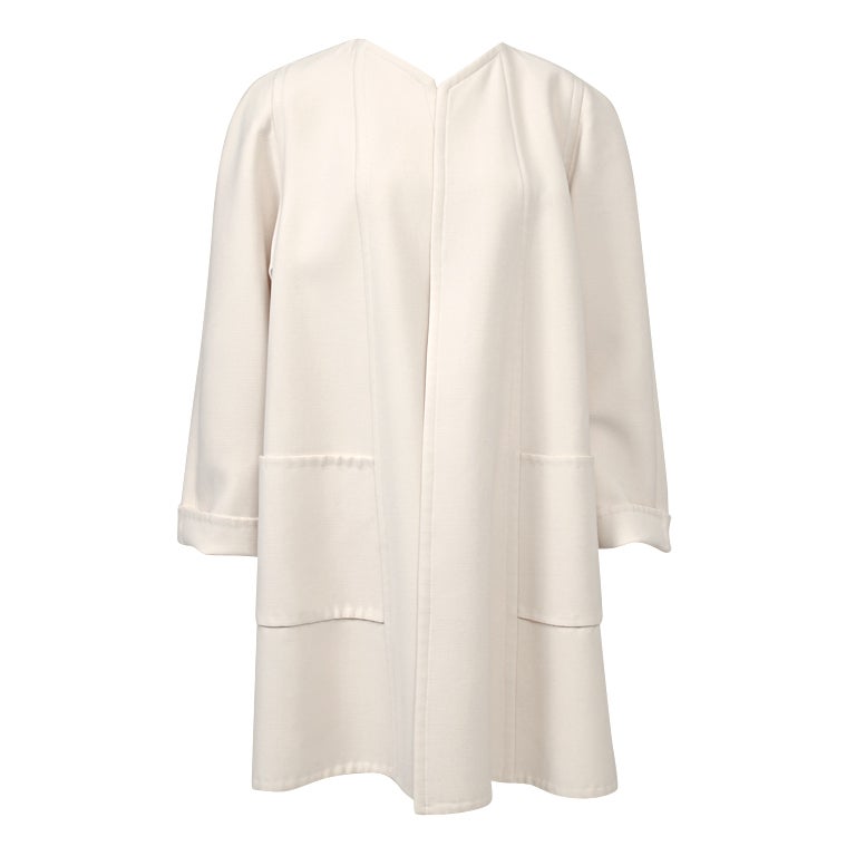 Trigere White Wool Swing Coat