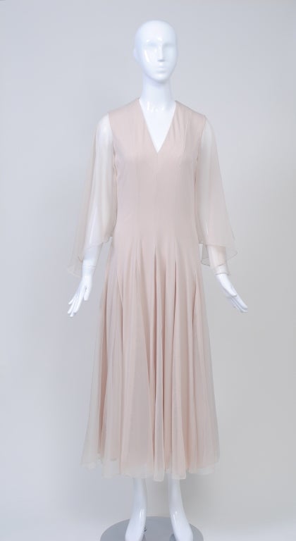 BEIGE POLY AND CHIFFON '70S DRESS