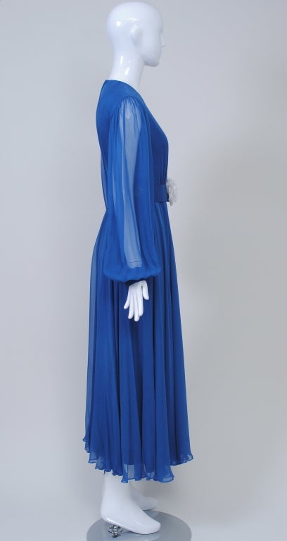 Blue MALCOLM STARR ROYAL CHIFFON 1970S DRESS