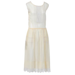 PALE YELLOW VOILE 1930S DRESS W/LACE TRIM