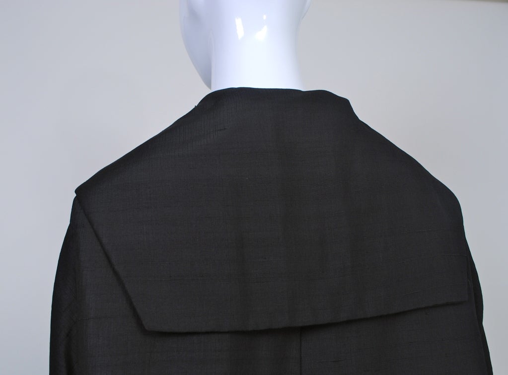 Black Raw Silk Opera Coat For Sale 3