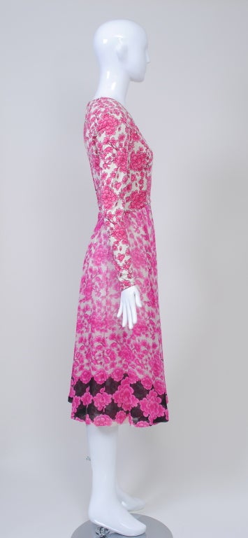 La Mendola Fuchsia Print Jersey And Chiffon Dress 1
