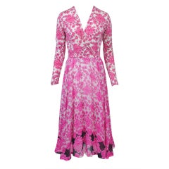 Vintage La Mendola Fuchsia Print Jersey And Chiffon Dress