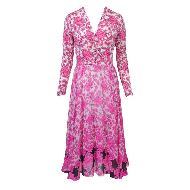 La Mendola Fuchsia Print Jersey And Chiffon Dress