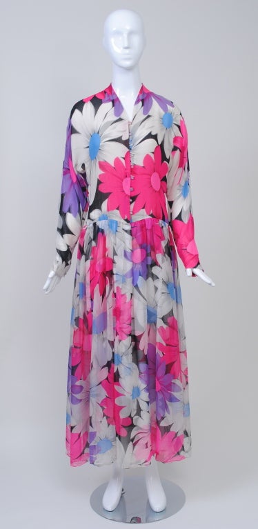 Purple Hanae Mori Floral Print Chiffon Dress