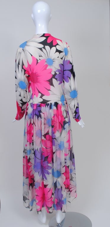 Hanae Mori Floral Print Chiffon Dress In Excellent Condition In Alford, MA