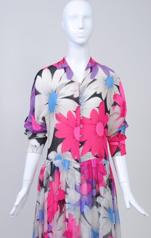 Hanae Mori Floral Print Chiffon Dress 3