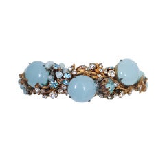 MIRIAM HASKELL CUFF WITH BLUE CABOCHONS AND CRYSTALS
