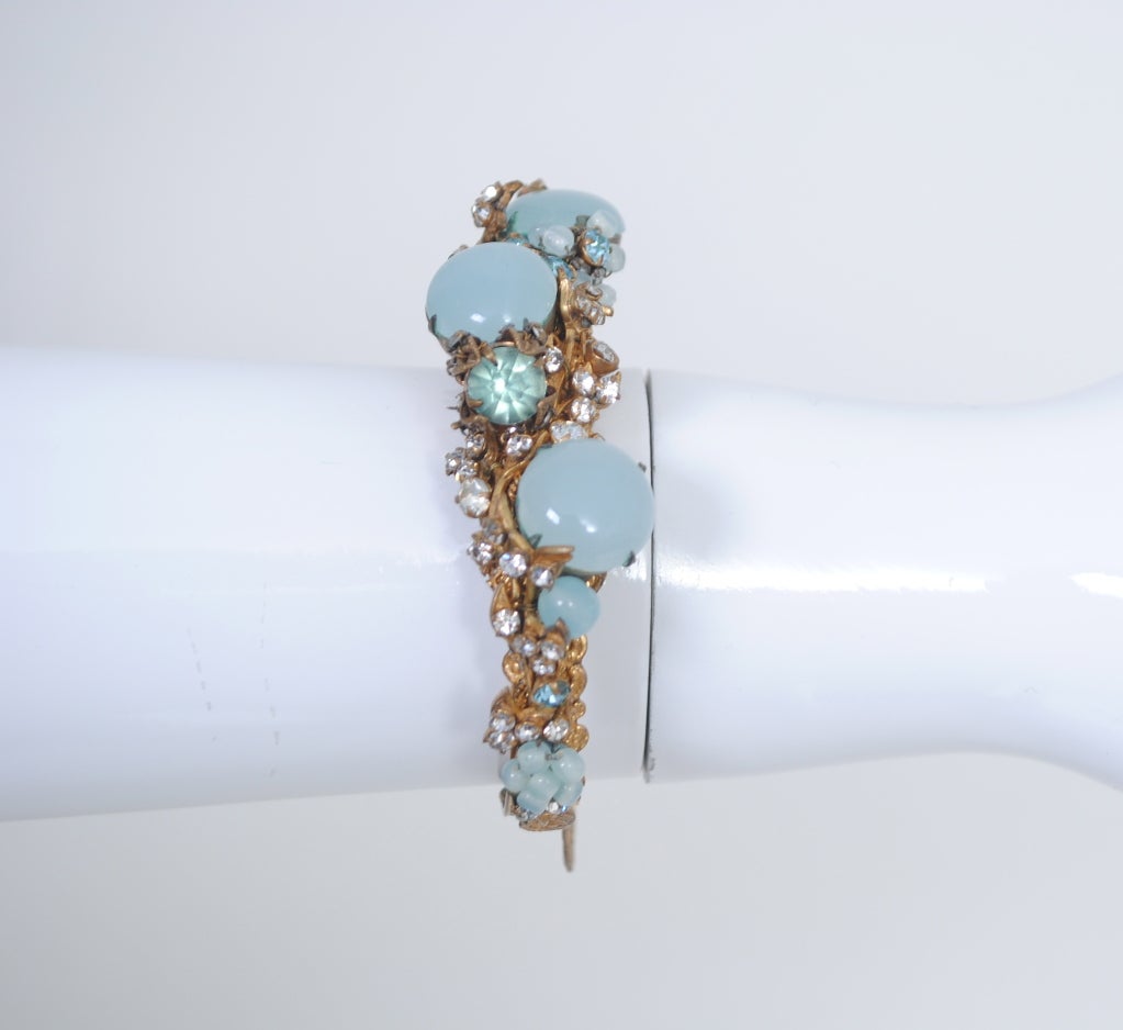 MIRIAM HASKELL CUFF WITH BLUE CABOCHONS AND CRYSTALS 4