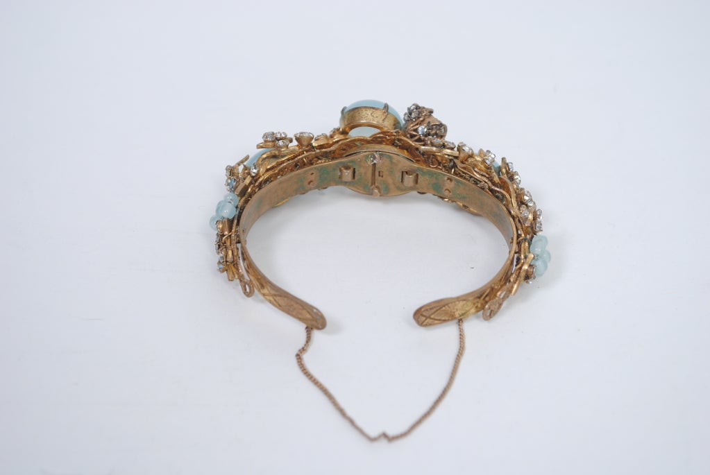 MIRIAM HASKELL CUFF WITH BLUE CABOCHONS AND CRYSTALS 5