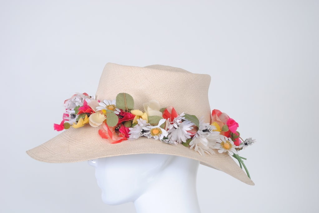 Sally Victor Straw Hat with Flowers