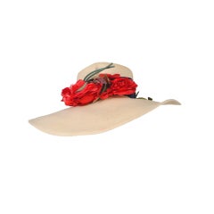 1940S STRAW HAT W/RED FLOWERS 3