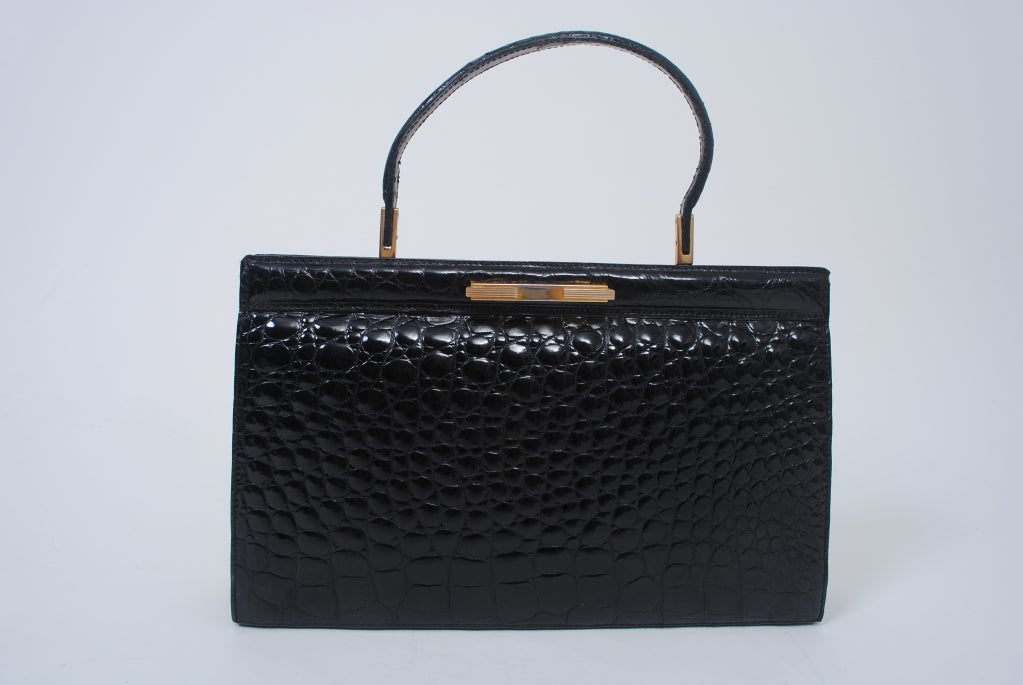 LARGE BLACK ALLIGATOR HANDBAG