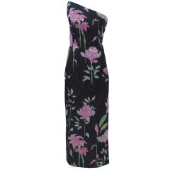 PAULINE TRIGERE FLORAL BROCADE ASYMMETRICAL STRAPLESS GOWN