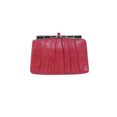 Used JUDITH LEIBER RED KARUNG CLUTCH