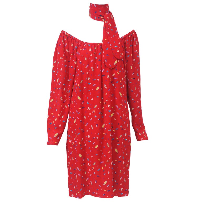 Hanae Mori Red Print Dress For Sale At 1stdibs