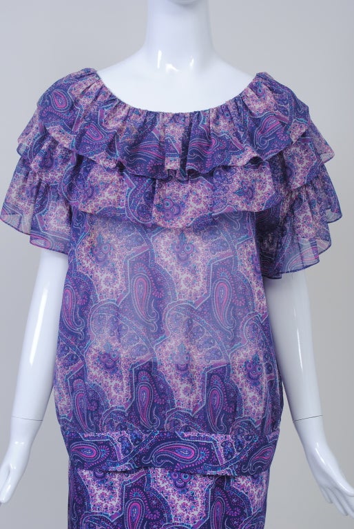 Hanae Mori Purple Paisley Two-Piece Dress In Excellent Condition In Alford, MA