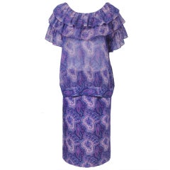 Hanae Mori Purple Paisley Two-Piece Dress