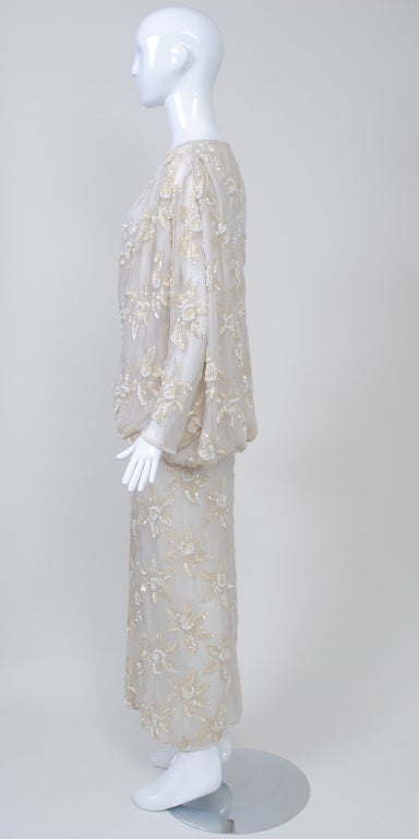 Gray White Sequined Chiffon 1980s Dress